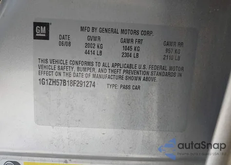 2008 Chevrolet Malibu Lt из США, поврежденный, VIN 1G1ZH57B18F291274